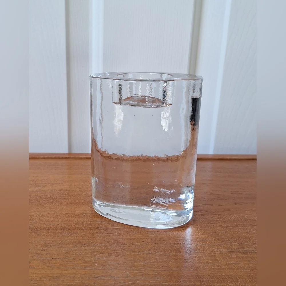 Crate Barrel Clear Glass Candleholder Votive Ice Tealight Textured Rippled NEW
